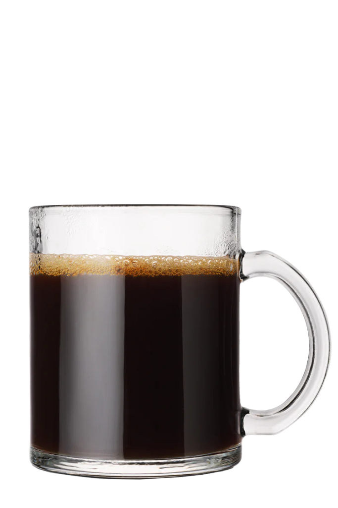 A glass mug filled with hot coffee made with the. best coffee extracts on a transparent background
