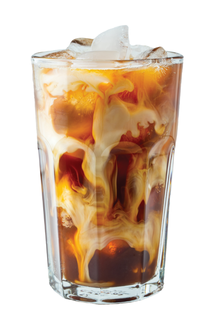 A glass filled with cold brew coffee and cream