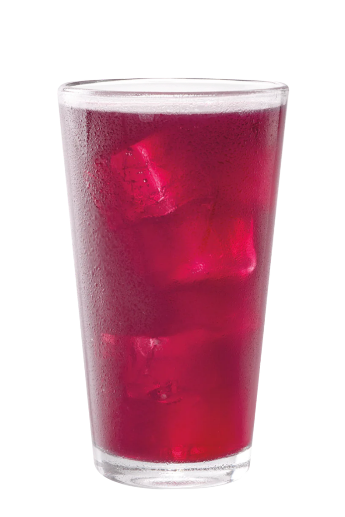 hibiscus flavored energy drink in a tall clear glass