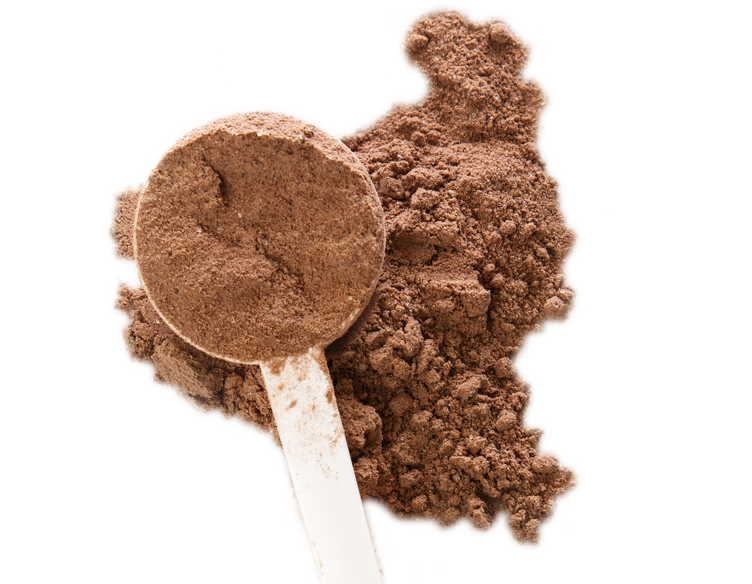 A spoon holding a scoop of cocoa powder