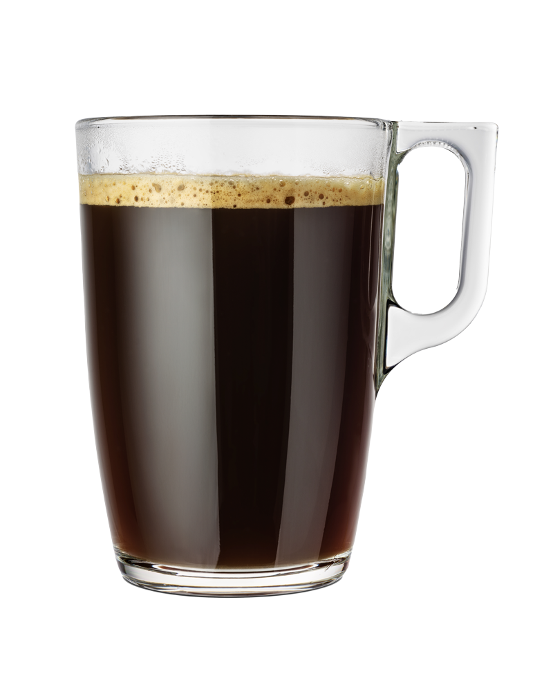 cup of coffee, a beverage, with a brown liquid in it