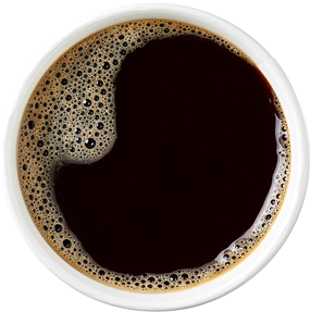 overhead image of a hot coffee cup